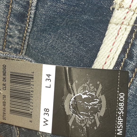 Heritage America Distressed Dark Indigo Denim Jeans Size 38X34 - Picture 14 of 14